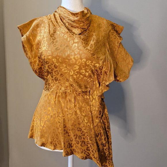 Topshop Open Back Jacquard Ruffle Blouse - Picture 5 of 9